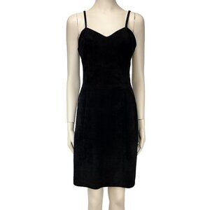 BAGATELLE Fitted Suede Leather VTG 90’s Minimalist Sheat Black Dress s 6